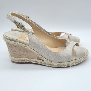 #41 Jimmy Choo Amely 105 Canvas Wedge Sandal Sz 38B